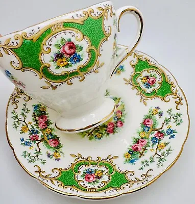 Vintage Foley “Broadway” Green Cup & Saucer Bird Floral Scrolls; England Teacup • $27.99