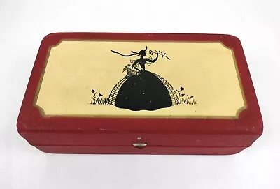 Vintage Metal Hinged Sewing Thread Box With Accessories And Threads Red  • $29.99