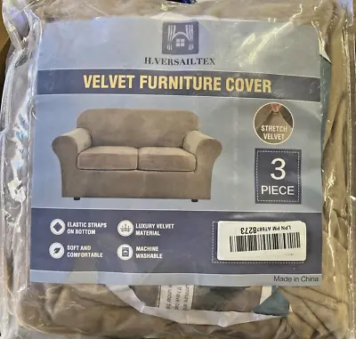 H. Verailtex Velvet Plush 3 Piece Stretch Sofa 2 Cushion Slipcover Camel • $35