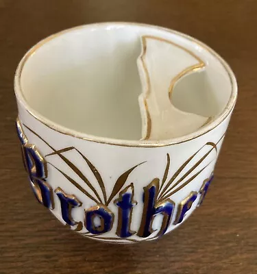 Mustache Cup White Gold Accents Raised Blue Brother Porcelain Made In Germany • $28