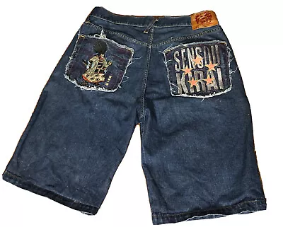 Red Monkey Martin Ksohoh Size 29 Jean Shorts Embroidered With Samurai Kirai • $49.87