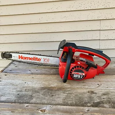 Vintage Homelite Super 2 Chainsaw W/ 16  Bar & Chain FOR PARTS OR REPAIR • $80