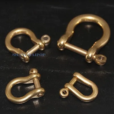 2X DIY Brass D Shackle Clasp Ring For Keyring Key Pouch Belt Loop Fastener Clip • £9.47