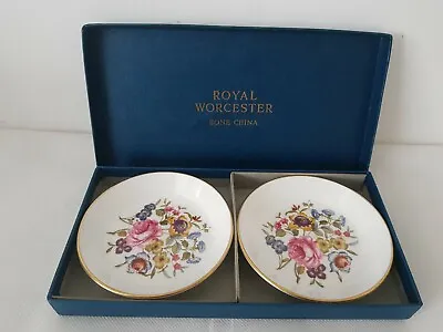 £11.76 • Buy Pair Of Royal Worcester Floral Fine Bone China Pin / Trinket Dishes Original Box