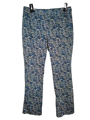 Sigrid Olsen Womens Blue Floral Pants Side Zip Size 6 Boot Cut 28x27 Mid Rise • $12