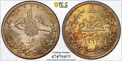 $750 • Buy Egypt 1885 Qirsh Piastre AH1293 10W MS 67 Top Grade Toning