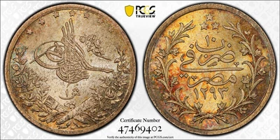 $750 • Buy Egypt 1885 Qirsh Piastre AH1293 10W MS 67 Top Grade Toning