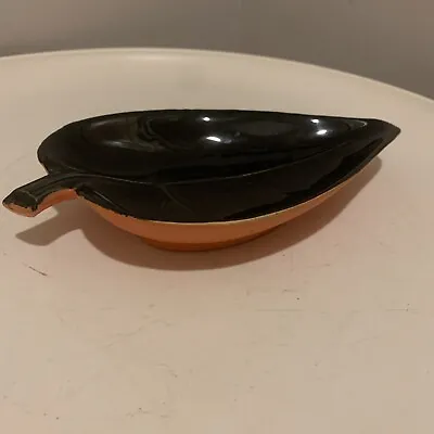 Vintage McCoy USA BLACK Pottery Leaf Dish 9.5 Inch • $16