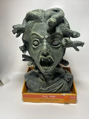 Spooky Village Animated Medusa Bust Talks Eyes Mouth Light Up Snakes Move Creepy • $44.97