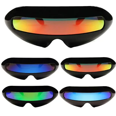 $10.99 • Buy Futuristic Cyclops Neon Shield Color Mirror Lens Wrap Sunglasses Funny Shades