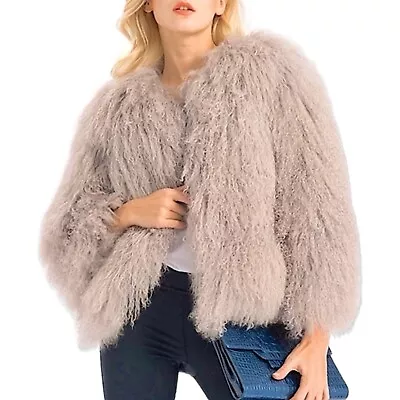 NWT Maximilian 19  Tibetan Lamb Fur Jacket Shaggy Dusty Rose Women's Sz Small • $599.99