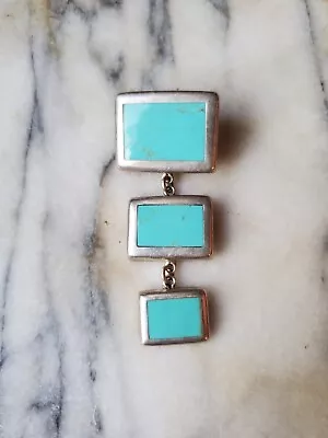 Sterling Turquoise 3 Piece Rectangular Mexican Pendant Statement • $68