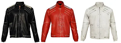 Michael Jackson Beat It MJ White Red & Black Men's Leather Jacket - All Sizes • $103.49