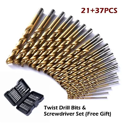 58PC 1/16 -3/8  M35 Cobalt Jobber Length Twist Drill Bit Set Metal & Screwdriver • $34.29