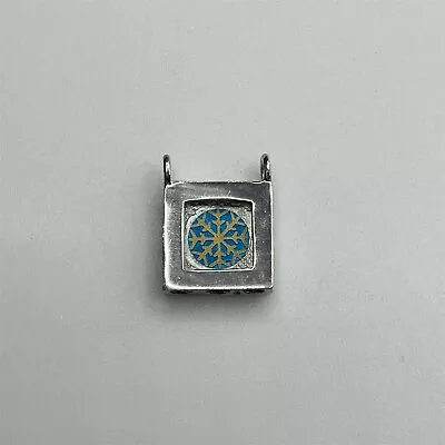 Petite Metallic Blue Snowflake Hologram Stencil Frame Sterling Silver Pendant • £48.25