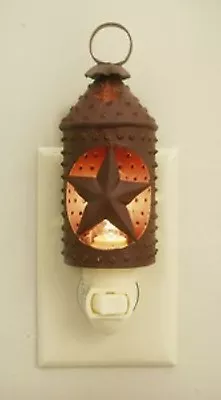 Country Farmhouse Metal Punched Star Lantern Night Light Primitive Rust • $14.58