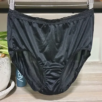 Vintage Silky Nylon Panty Sheer Black Bikini Granny Brief Size 9/2XL Hip 44-47  • $24.39