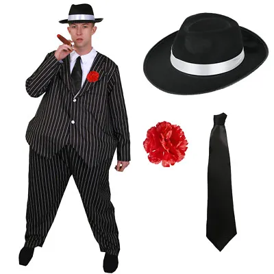 Mens Fat Gangster Costume Hat Tie 1920's Fancy Dress Novelty Al Capone Outfit • £12.99