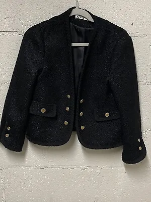 New Zara Bottoned Textured Jacket Size Small Black 100% Polyester • $25