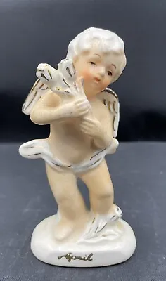 Vintage April Ceramic Birthday Angel Cupid Figurine - Norleans Japan • $13.50