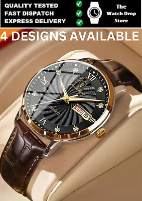 Men's Calendar Watch Wrist Watches Waterproof Luxury Leather Stainless Luminous • £12.99