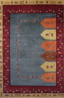 $1445 • Buy Stunning Tribal Oriental Rug New Gabbeh Blue Hand /knotted Motifs New 6 X 9