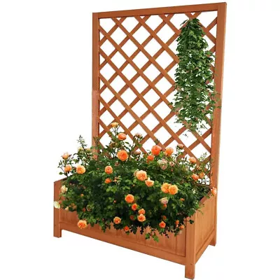 Large Rectangular Wooden Planter With Liner Lattice Trellis Flower Plant Pot Box • £32.99