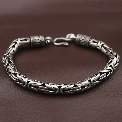 Pure 925 Sterling Silver Men's Bracelet 6mm Byzantine Link Chain 8.26inch • $103.80