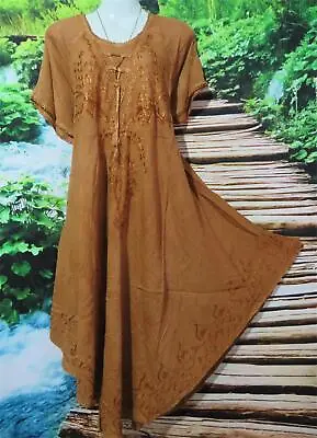 Plus Size Boho Tan   Faux Lace Up  Midi Dress  18 - 22   110-136cm Last 1 • $24