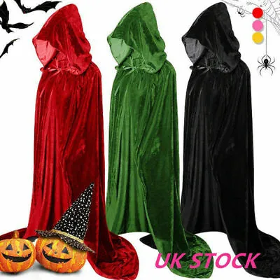 Halloween Hooded Velvet Cloak Robe Medieval Witchcraft Cape Robe Vampire Costume • £9.99