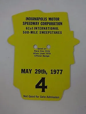 $19.99 • Buy 1977 Indianapolis 500 Back Up Card # 4 For Pit Badge Credential IndyCar Indy500