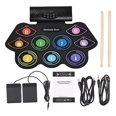 Electronic Drum Set Hand Roll Drum Set 9 Pads Built-in Stereo Speaker W6F4 • $78.59