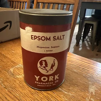 Epsom Salt Tin York Pharmacal Co. Collectible Rare Tin And Cardboard Container • $12.50