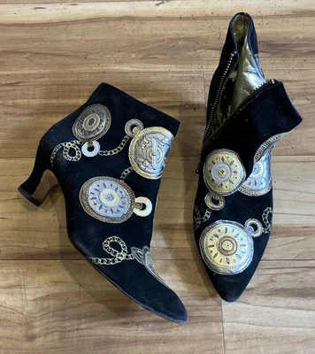 $60 • Buy Awesome Zalo Short Suede Boots Gold Metallic Clock Details On Boots  Size 8
