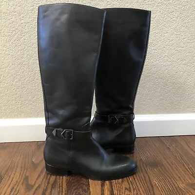 Via Spiga Women’s Size 8 Tall Black Leather Knee High Boots $245 Zip Buckle • $100