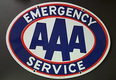 Vintage 24  Emergency Service AAA Porcelain Double Sided Sign Gas Oil Station • $1200