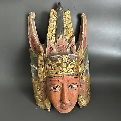 VTG Wooden Mask India Folk Art Ramayana Hindu Goddess Rama God Carved • $161