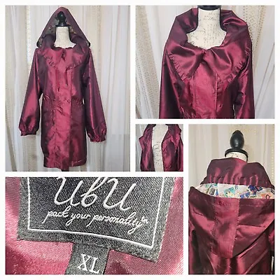 UbU Packable Rain Coat Jacket Women's XL Burgundy Hooded Elastic Waist • $74.99