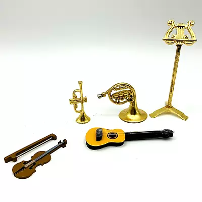 Lot 6 Pc Dollhouse Miniature Musical Instruments Band Orchestra Metal Music Room • $12.97