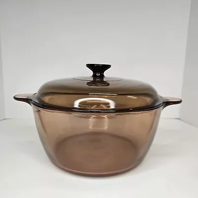 Vintage Corning Ware Vision 4.5L Dutch Oven Stock Pot Pyrex Lid Amber Glass • $39.99