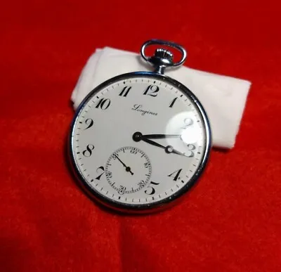 Junk Longines Vintage Pocket Watch Mechanical Manual Silver Open Face 41mm Swiss • $344.08