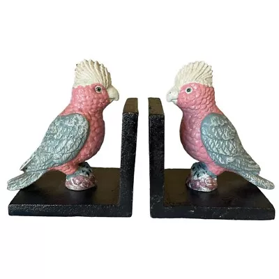 Cast Iron Pink & Grey Galah Bird Bookends - Hand Painted On Black Base Book Ends • $87.95
