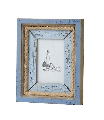 Nautical Picture Frame Photo Holder Blue Rope Seaside Freestanding Frame Home • £6.98
