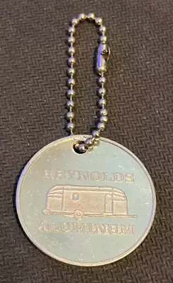 Vintage REYNOLDS ALUMINUM TRAVEL TRAILER Metal Keychain (Airstream ?) • $9.75