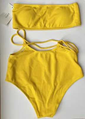 Zaful Yellow Bandeau Strapless Padded Top& Bottoms Swimwear Bikini Set BNWT M/10 • £12