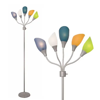 5 Light Floor Lamp With Positionable Acrylic Reading Shades (Grey) • $49.95