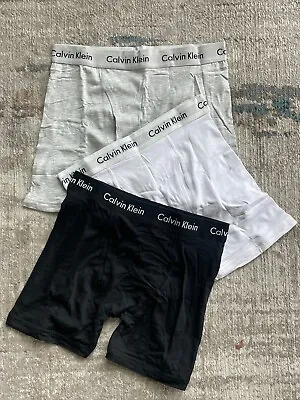 Calvin Klein Cotton Stretch 3-Pack Men's Underwear Trunks Black/White/Grey • $19.88