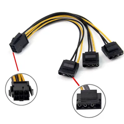 PC PCIe 6pin Female To 3 Molex IDE 4pin Graphic Card Power Supply Splitter Cable • $4.99