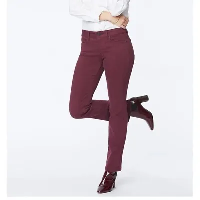 NYDJ Women's Jeans Pants Marilyn Straight Jeans Deep Merlot/Burgundy Size 6 • $32.47