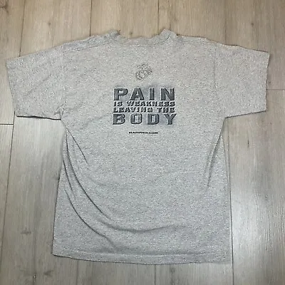 VTG 90s USMC T Shirt Grey “ Pain Is Weakness Leaving The Body ” Made USA Men’s L • $18.10